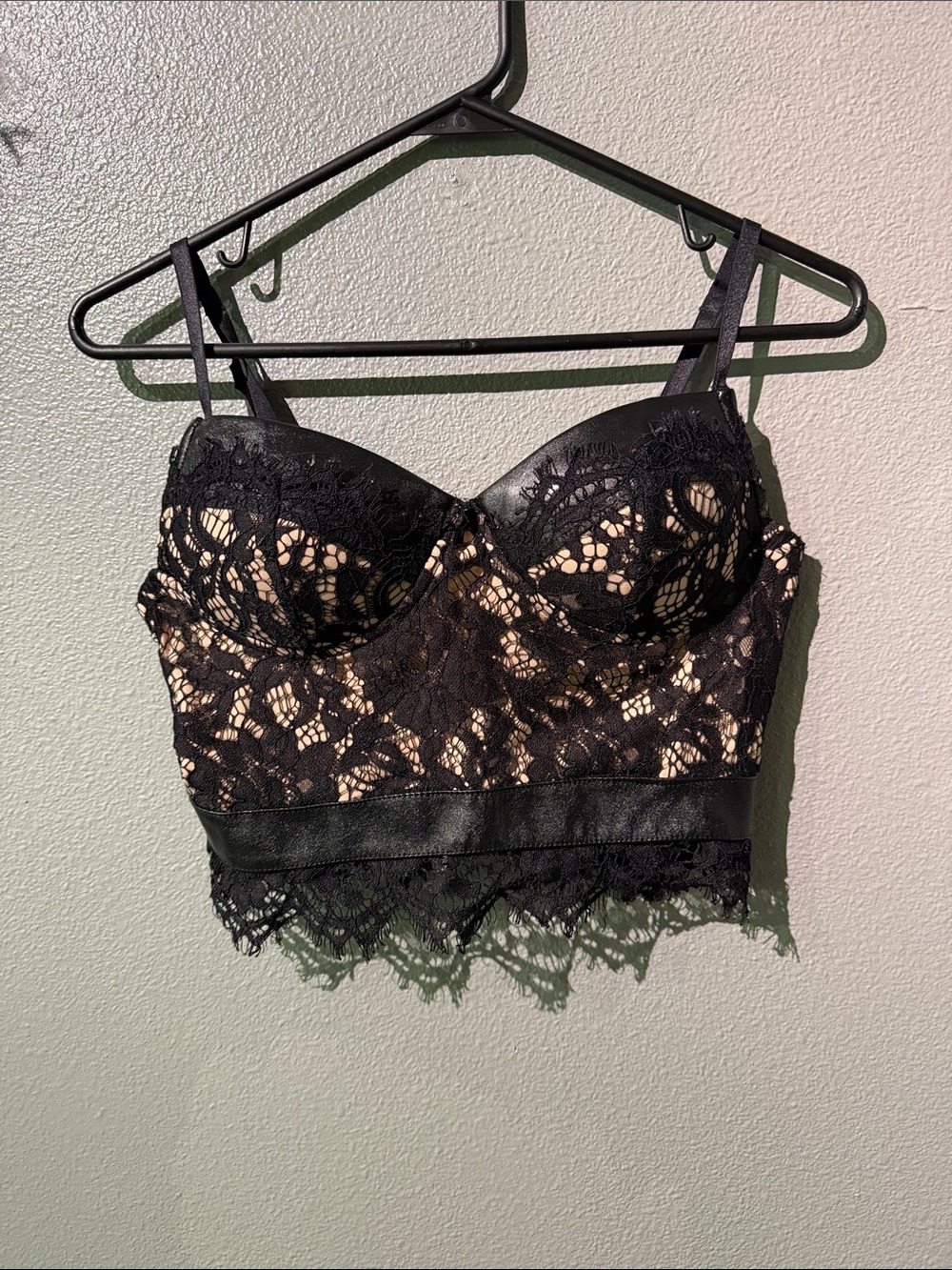 Haute Monde Black Lace Bustier Crop Top with Nude Lining size small